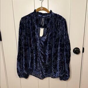 Anthropologie Navy Velvet Blouse